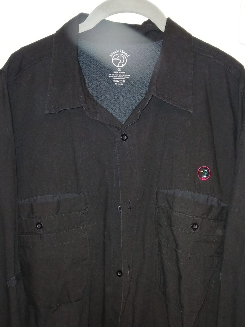 Duck Head Black Lightweight Button-Up Shirt Jacket with Logo XL